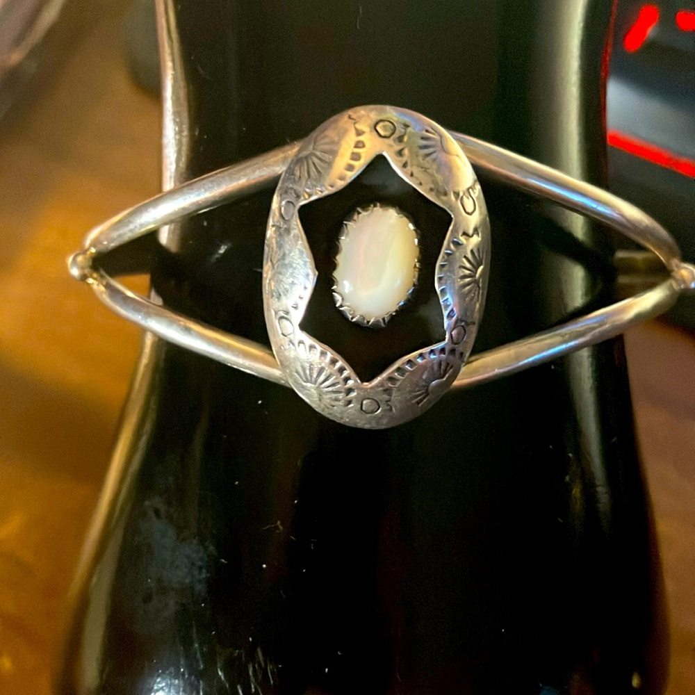 Navajo Sterling Silver .925 Mother of Pearl Shadow Box Cuff Bracelet